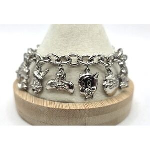 Warner Bros Looney Tunes Charm Bracelet Silver Tone 1992 Taz Daffy 7.5" Toggle